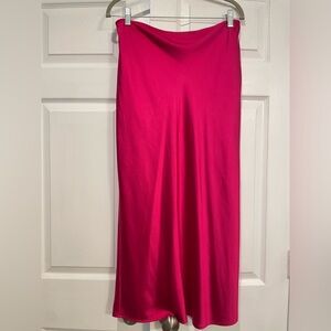 Hot Pink Satin Midi Skirt